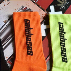 6 Pairs Men's Letter Pattern Crew Socks Breathable Comfy Casual Unisex Socks