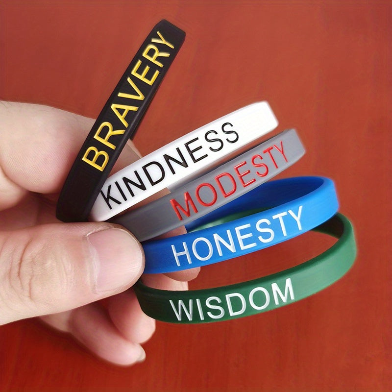 Inspirational Silicone Bracelet Set - 5pcs Lettering Patterns