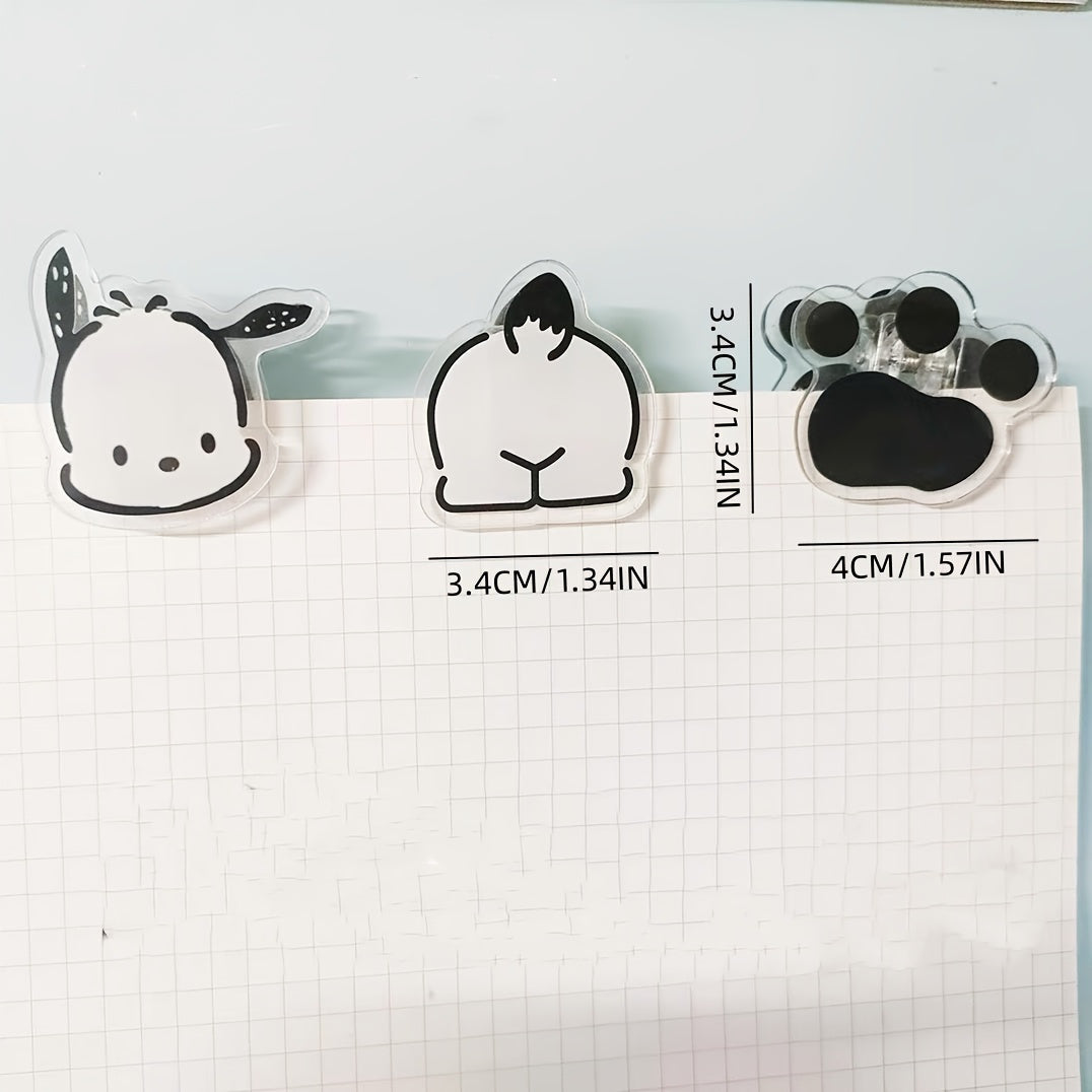 3pcs Cartoon Dog Binding Clips Multifunctional Paper Folder
