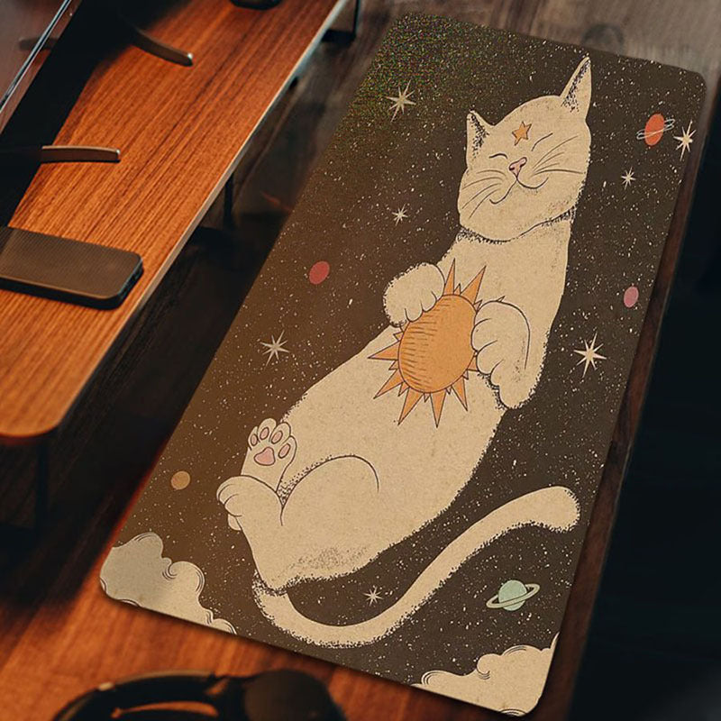 Cute Cat Mouse Pad with Planet Design Desk Protector