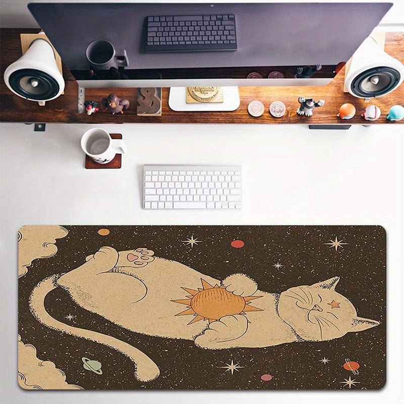Cute Cat Mouse Pad with Planet Design Desk Protector