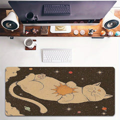 Cute Cat Mouse Pad with Planet Design Desk Protector