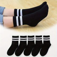 5 Pairs Boy's Crew Socks Cotton Blend All Seasons Wearing