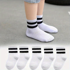 5 Pairs Boy's Crew Socks Cotton Blend All Seasons Wearing