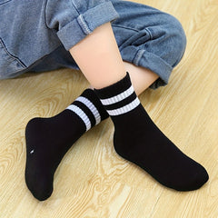 5 Pairs Boy's Crew Socks Cotton Blend All Seasons Wearing