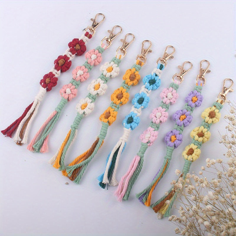 Hand woven Flower Pendant Keychain for Keys Backpacks Wallets