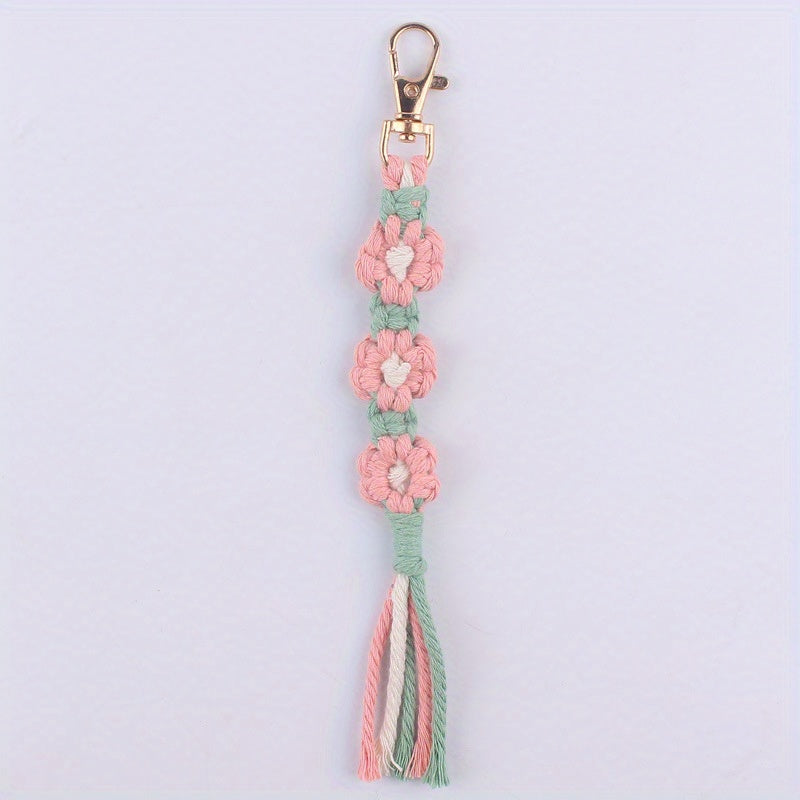 Hand woven Flower Pendant Keychain for Keys Backpacks Wallets