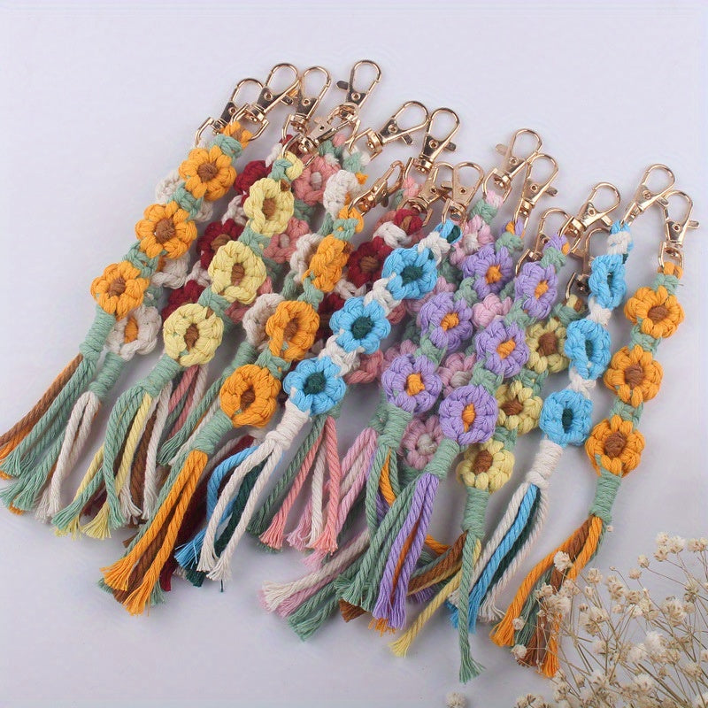 Hand woven Flower Pendant Keychain for Keys Backpacks Wallets
