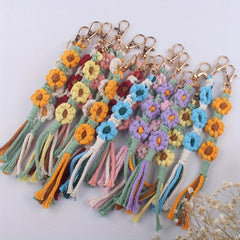 Hand woven Flower Pendant Keychain for Keys Backpacks Wallets