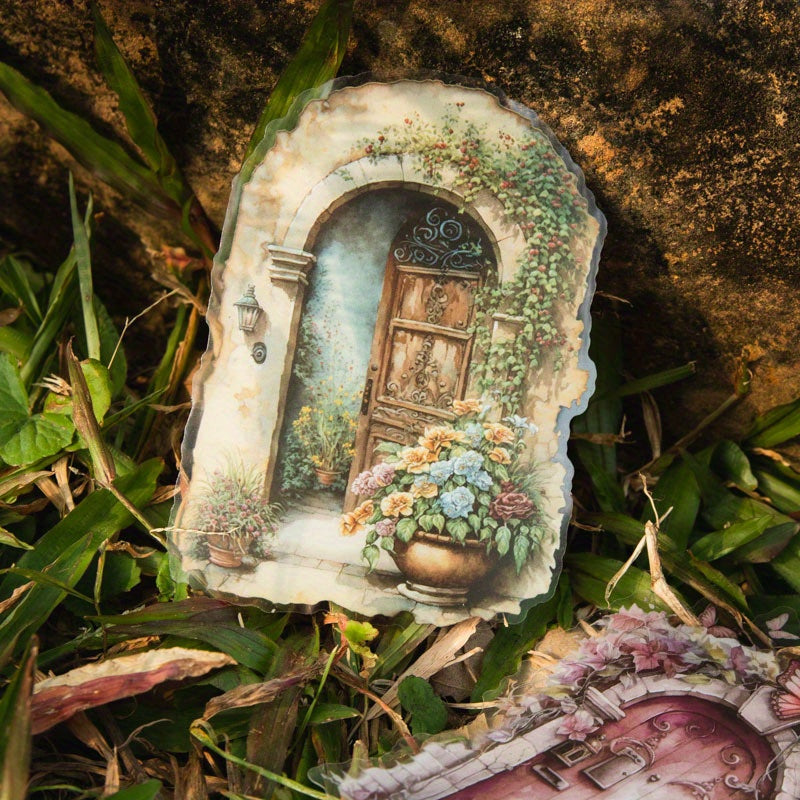 10pcs Retro Plant Landscape Decoration PET Stickers