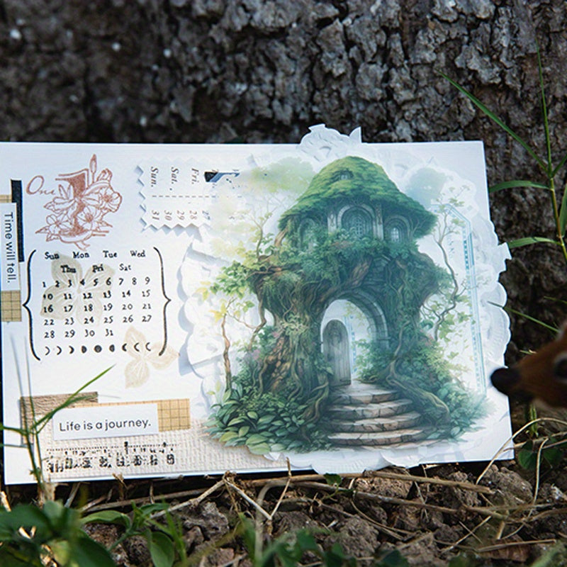10pcs Retro Plant Landscape Decoration PET Stickers
