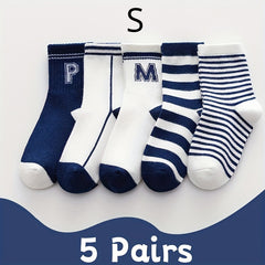 Teen's Striped Letter Crew Socks 5 Pairs