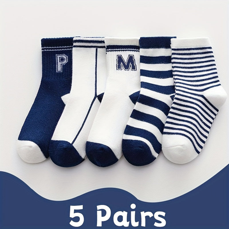 Teen's Striped Letter Crew Socks 5 Pairs