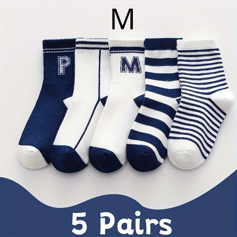 Teen's Striped Letter Crew Socks 5 Pairs