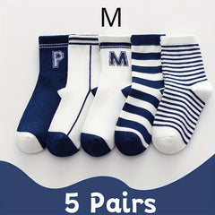 Teen's Striped Letter Crew Socks 5 Pairs