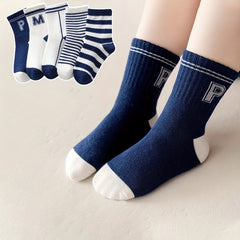 Teen's Striped Letter Crew Socks 5 Pairs