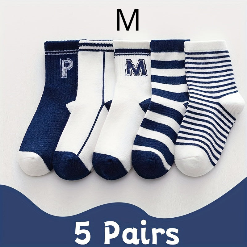 Teenager's Striped Letter Crew Socks Breathable Cotton Blend Unisex Style