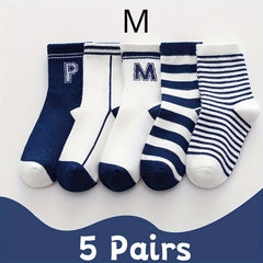 Teenager's Striped Letter Crew Socks Breathable Cotton Blend Unisex Style