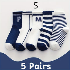 Teenager's Striped Letter Crew Socks Breathable Cotton Blend Unisex Style