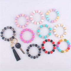 Tassel Silicone Bracelet Keychain for Car Keys Backpacks Wallets