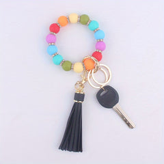 Tassel Silicone Bracelet Keychain for Car Keys Backpacks Wallets