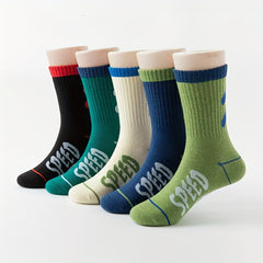 5 Pairs Kids Sports Socks, Letters Print, Sweat Absorption, Comfortable