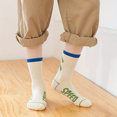 5 Pairs Kids Sports Socks, Letters Print, Sweat Absorption, Comfortable