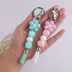 Cartoon Flower Tassel Keychain for Keys Backpacks Wallets