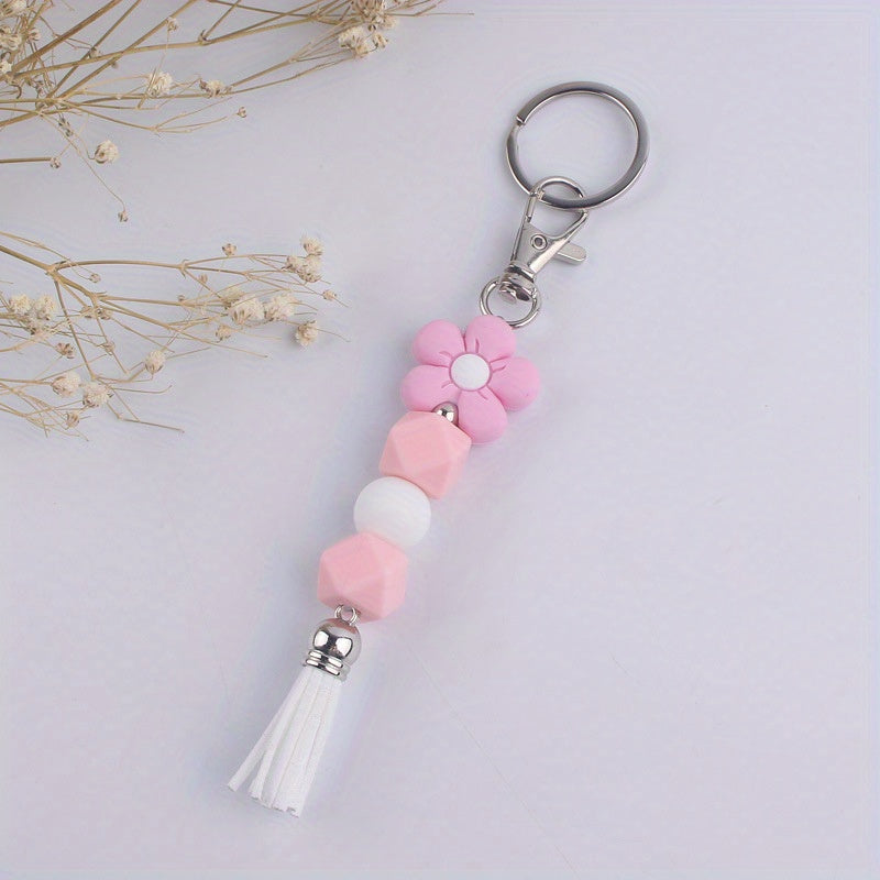 Cartoon Flower Tassel Keychain for Keys Backpacks Wallets