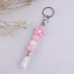 Cartoon Flower Tassel Keychain for Keys Backpacks Wallets