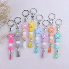 Cartoon Flower Tassel Keychain for Keys Backpacks Wallets
