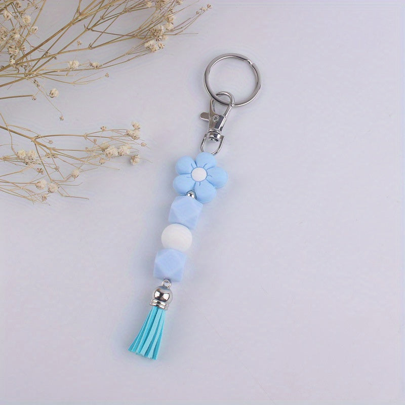 Cartoon Flower Tassel Keychain for Keys Backpacks Wallets