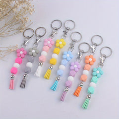 Cartoon Flower Tassel Keychain for Keys Backpacks Wallets