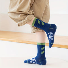 Teen Block Letter Crew Socks 5 Pairs Cotton Blend Casual Style Unisex