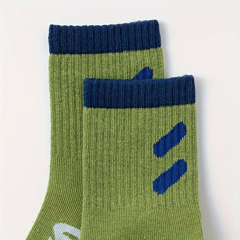 Teen Block Letter Crew Socks 5 Pairs Cotton Blend Casual Style Unisex