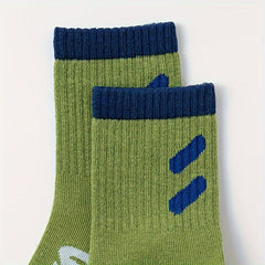Teen Block Letter Crew Socks 5 Pairs Cotton Blend Casual Style Unisex