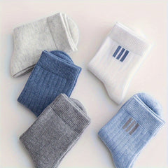 5 Pairs Boy's Striped Crew Socks Cotton Blend Breathable Casual Style