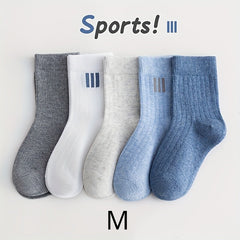 5 Pairs Boy's Striped Crew Socks Cotton Blend Breathable Casual Style