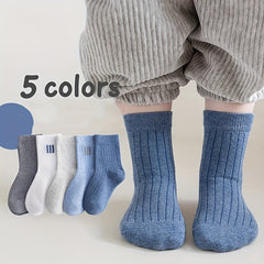 5 Pairs Boy's Striped Crew Socks Cotton Blend Breathable Casual Style