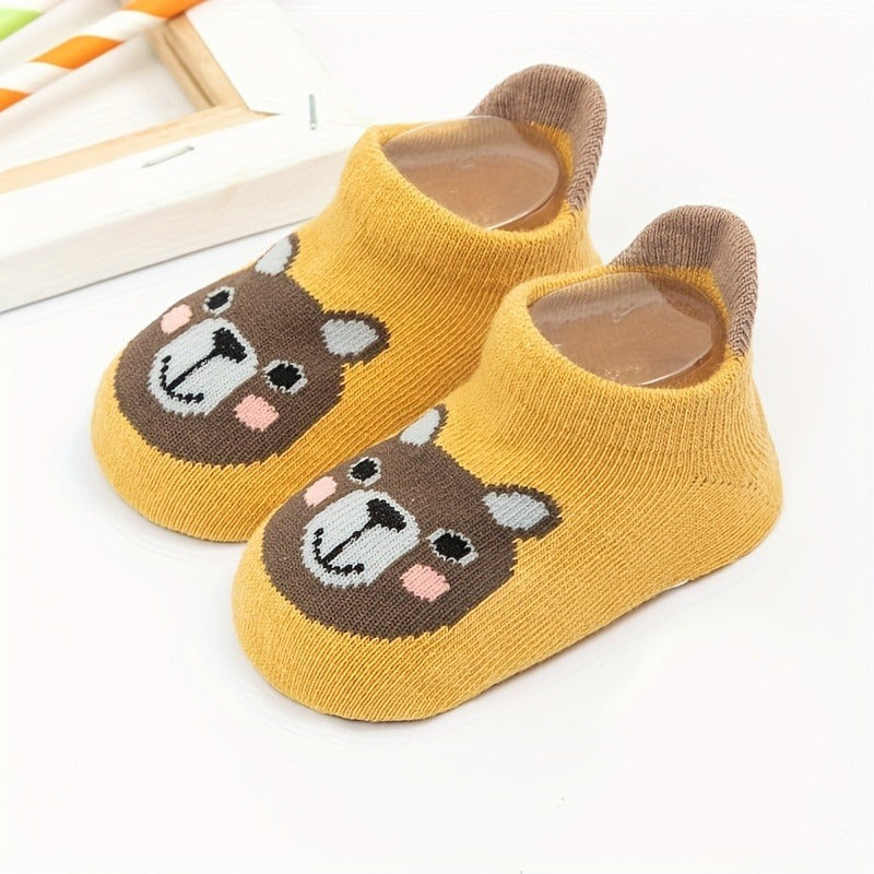 3 Pairs Baby Girl's Non Slip Socks Animal Pattern Cotton Blend Soft Socks