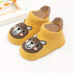 3 Pairs Baby Girl's Non Slip Socks Animal Pattern Cotton Blend Soft Socks