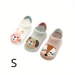 3 Pairs Baby Girl's Non Slip Socks Animal Pattern Cotton Blend Soft Socks