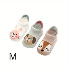 3 Pairs Baby Girl's Non Slip Socks Animal Pattern Cotton Blend Soft Socks