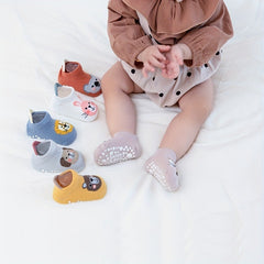 3 Pairs Baby Girl's Non Slip Socks Animal Pattern Cotton Blend Soft Socks
