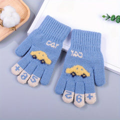 Kids Cartoon Five Fingers Gloves Winter Thickened Baby Gloves