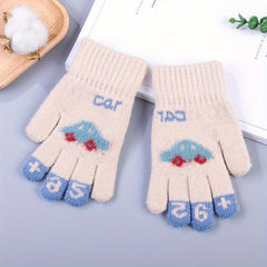 Kids Cartoon Five Fingers Gloves Winter Thickened Baby Gloves