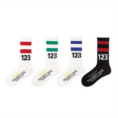 Men's Striped Letter Crew Socks Breathable Cotton Comfy Casual Unisex Socks