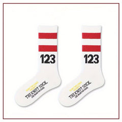 Men's Striped Letter Crew Socks Breathable Cotton Comfy Casual Unisex Socks