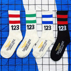 Men's Striped Letter Crew Socks Breathable Cotton Comfy Casual Unisex Socks