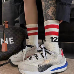 Men's Striped Letter Crew Socks Breathable Cotton Comfy Casual Unisex Socks